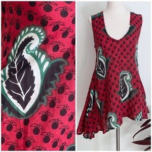 Sustainable Brand SUNO African Pattern Fruits Floral Asymmetrical Blouse Tunic S